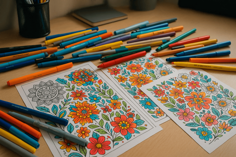 visuel coloriage et feutre bureau